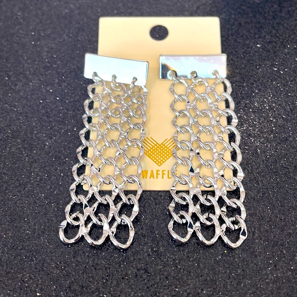 New Chandelier Silvertone Earrings